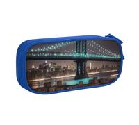 LONGZEHAO Big Capacity New York Manhattan Bridge Night Print Pencil Case,Double layer zipper Pencil box Makeup Pouch Organizer
