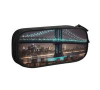 LONGZEHAO Big Capacity New York Manhattan Bridge Night Print Pencil Case,Double layer zipper Pencil box Makeup Pouch Organizer