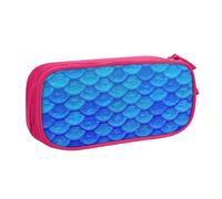 LONGZEHAO Big Capacity Ocean Sea Blue Mermaid Fish Scale Print Pencil Case,Double layer zipper Pencil box Makeup Pouch Organizer