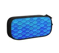 LONGZEHAO Big Capacity Ocean Sea Blue Mermaid Fish Scale Print Pencil Case,Double layer zipper Pencil box Makeup Pouch Organizer