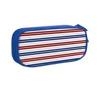 LONGZEHAO Big Capacity Red Blue White Gray Stripes Print Pencil Case,Double layer zipper Pencil box Makeup Pouch Organizer