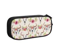 LONGZEHAO Big Capacity Runner Bull Skull Print Pencil Case,Double layer zipper Pencil box Makeup Pouch Organizer