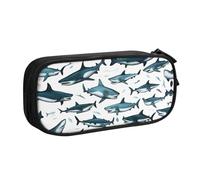 LONGZEHAO Big Capacity Shark Pattern with Various Gestures Print Pencil Case,Double layer zipper Pencil box Makeup Pouch Organizer