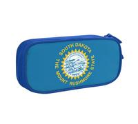 LONGZEHAO Big Capacity South Dakota Flag Print Pencil Case,Double layer zipper Pencil box Makeup Pouch Organizer