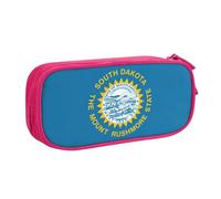 LONGZEHAO Big Capacity South Dakota Flag Print Pencil Case,Double layer zipper Pencil box Makeup Pouch Organizer