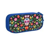 LONGZEHAO Big Capacity Sugar and Skulls and Flowers Print Pencil Case,Double layer zipper Pencil box Makeup Pouch Organizer