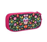 LONGZEHAO Big Capacity Sugar and Skulls and Flowers Print Pencil Case,Double layer zipper Pencil box Makeup Pouch Organizer