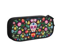 LONGZEHAO Big Capacity Sugar and Skulls and Flowers Print Pencil Case,Double layer zipper Pencil box Makeup Pouch Organizer
