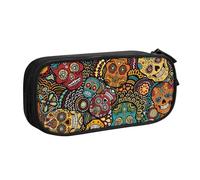 LONGZEHAO Big Capacity Sugar and Skulls Style Print Pencil Case,Double layer zipper Pencil box Makeup Pouch Organizer