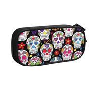 LONGZEHAO Big Capacity Sugar Skulls Print Pencil Case,Double layer zipper Pencil box Makeup Pouch Organizer