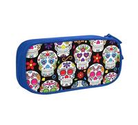 LONGZEHAO Big Capacity Sugar Skulls Print Pencil Case,Double layer zipper Pencil box Makeup Pouch Organizer