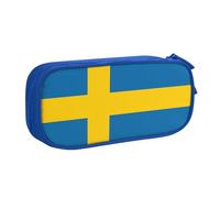 LONGZEHAO Big Capacity Swedish flag Print Pencil Case,Double layer zipper Pencil box Makeup Pouch Organizer