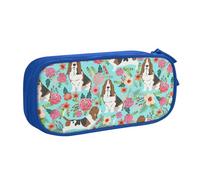 LONGZEHAO Big Capacity Sweet Basset Hound Florals Print Pencil Case,Double layer zipper Pencil box Makeup Pouch Organizer