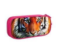 LONGZEHAO Big Capacity Tiger Stripes Orange Pattern Print Pencil Case,Double layer zipper Pencil box Makeup Pouch Organizer