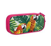 LONGZEHAO Big Capacity Tropical Flower Leaf Parrot Print Pencil Case,Double layer zipper Pencil box Makeup Pouch Organizer