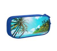 LONGZEHAO Big Capacity Tropical Ocean Beach Theme Print Pencil Case,Double layer zipper Pencil box Makeup Pouch Organizer