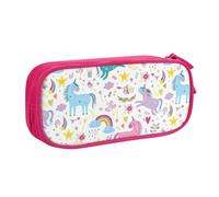 LONGZEHAO Big Capacity Unicorns Pink Print Pencil Case,Double layer zipper Pencil box Makeup Pouch Organizer