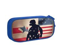 LONGZEHAO Big Capacity US Military Soldiers Patriotic Memorial Day Print Pencil Case,Double layer zipper Pencil box Makeup Pouch Organizer