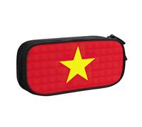LONGZEHAO Big Capacity Vietnamese flag Print Pencil Case,Double layer zipper Pencil box Makeup Pouch Organizer