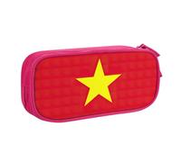 LONGZEHAO Big Capacity Vietnamese flag Print Pencil Case,Double layer zipper Pencil box Makeup Pouch Organizer