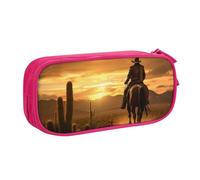 LONGZEHAO Big Capacity West Desert Cactus with Cowboys Riding Horses2 Print Pencil Case,Double layer zipper Pencil box Makeup Pouch Organizer