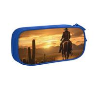 LONGZEHAO Big Capacity West Desert Cactus with Cowboys Riding Horses2 Print Pencil Case,Double layer zipper Pencil box Makeup Pouch Organizer