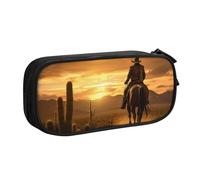 LONGZEHAO Big Capacity West Desert Cactus with Cowboys Riding Horses2 Print Pencil Case,Double layer zipper Pencil box Makeup Pouch Organizer