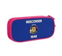 LONGZEHAO Big Capacity Wisconsin State Flag Print Pencil Case,Double layer zipper Pencil box Makeup Pouch Organizer