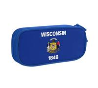 LONGZEHAO Big Capacity Wisconsin State Flag Print Pencil Case,Double layer zipper Pencil box Makeup Pouch Organizer
