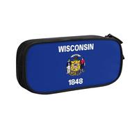 LONGZEHAO Big Capacity Wisconsin State Flag Print Pencil Case,Double layer zipper Pencil box Makeup Pouch Organizer