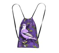 Longzehao Bird in Purple Lavender Floral Flowers Print Drawstring Backpack,String Backpack Storage bag for Gym Traveling Sport Beach Swim