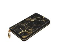 Longzehao black and gold background Print Premium Leather Zip Around Wallet for Men and Women Checkbook Cover RFID Blocking
