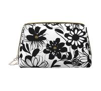 Longzehao Black and White Flowers Print Leather zipper makeup bag Cosmetic Pouch Travel Organizer Toiletry Clutch, White, One Size
