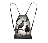 Longzehao Black Crow Birds on a branch Print Drawstring Backpack,String Backpack Storage bag for Gym Traveling Sport Beach Swim