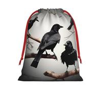 Longzehao Black Crow Birds on a branch Print Drawstring Gift Bags For Christmas,Holiday Gift Wrapping Bag Assorted Sizes
