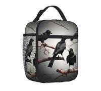 Longzehao Black Crow Birds on a branch Print Lunch bag for Men Women Durable Reusable Adults Lunch Box for Work Picnic Travel