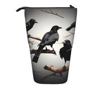 Longzehao Black Crow Birds on a branch Print Telescopic Pencil Bag Pen Holder Pop Up Storage Case,Standing Portable pen Case, Black, One Size