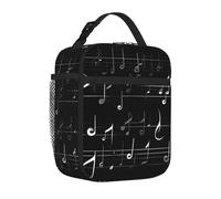 Longzehao Black Music Notes Print Lunch bag for Men Women Durable Reusable Adults Lunch Box for Work Picnic Travel