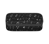 Longzehao Black Music Notes Print Pencil Case Large Capacity Storage Pouch Holder Office Organizer box Makeup Bag