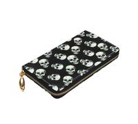 Longzehao black skull Print Premium Leather Zip Around Wallet for Men and Women Checkbook Cover RFID Blocking