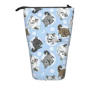 Longzehao Blue Chinchillas and Moon Print Telescopic Pencil Bag Pen Holder Pop Up Storage Bag, Standing Portable Pen Case, Black, One Size, Black, One size