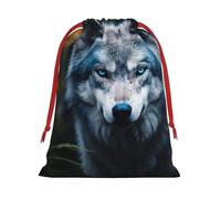 Longzehao Blue Eyes Wolf1 Print Drawstring Gift Bags For Christmas,Holiday Gift Wrapping Bag Assorted Sizes