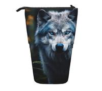 Longzehao Blue Eyes Wolf1 Print Telescopic Pencil Bag Pen Holder Pop Up Storage Case,Standing Portable pen Case, Black, One Size