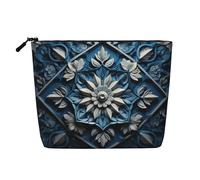 Longzehao Blue Folk Art Pattern 2 Printed Artificial Hemp Cosmetic Bag, Travel Bag, Zipper Travel Bag, Black, One Size, Black, One Size, Black, One Size, Black, One, Black, One size