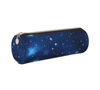 Longzehao Blue Shining Stars pattern Print Leather Pen Pouch Storage case Makeup Bag Office Stationerys Markers Case.