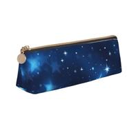 Longzehao Blue Shining Stars pattern Print Leather Pencil Pouch Cosmetic Makeup Bag Pen Office Stationerys Markers Case