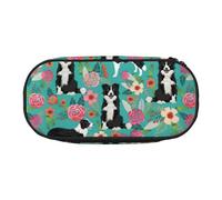 LONGZEHAO Border Collie Florals Print Simple rectangle Pen bag Storage case for Office supplies,cosmetics,toiletries