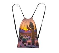 Longzehao Cactus Desert Sunsets Print Drawstring Backpack,String Backpack Storage bag for Gym Traveling Sport Beach Swim