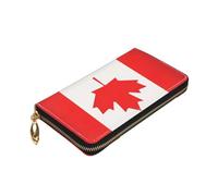 Longzehao Canadian flag Print Premium Leather Zip Around Wallet for Men and Women Checkbook Cover RFID Blocking