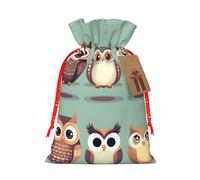 Longzehao Cartoon Owls Cute Print Christmas Drawstring Gift Bags,Gift Wrapping Bag for Xmas Holiday Birthday Party